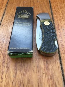 Puma Knife: Puma 4 Star Mini Folding Lock Knife with Green Jigged Bone Handle