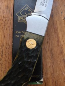 Puma Knife: Puma 4 Star Mini Folding Lock Knife with Green Jigged Bone Handle