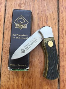 Puma Knife: Puma 4 Star Mini Folding Lock Knife with Green Jigged Bone Handle