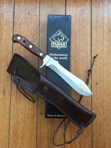 Puma Knife: Puma  Current Model Automesser Plumwood Handle White Hunter Knife