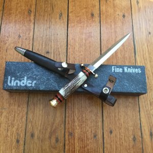 Linder Sambar Stag Handled German Stiletto Dagger Knife