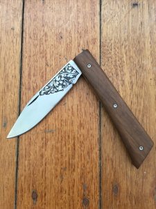 Kizlyar Knife: Kizlyar Ornate Half Pattern Blade Folding Knife