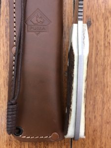 Puma Knife: Puma Rare Original 2001 New Hunter Model 118375 in original sheath #57102.