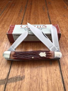 Camillus Premium Stockman 3 Blade Knife with Red bone Delrin Handle