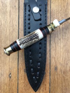 COMMANDO BLADED KNIFE WITH 200 LAYER DAMASCUS BLADE AND SAMBAR DEER ANTLER HANDLE