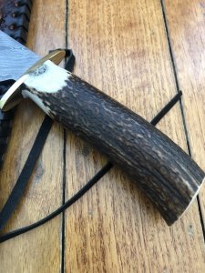 Damascus Knife: Damascus Long Blade Knife with Fat Sambar Deer Antler Handle