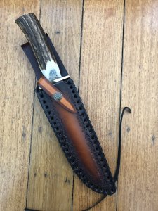 Damascus Knife: Damascus Long Blade Knife with Fat Sambar Deer Antler Handle