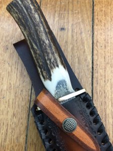 Damascus Knife: Damascus Long Blade Knife with Fat Sambar Deer Antler Handle