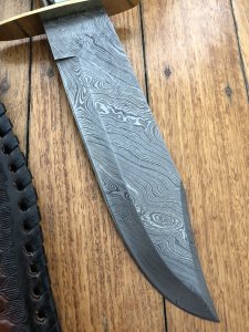 Damascus Knife: Damascus Western Alamo Bowie with Fat Sambar Deer Antler Handle