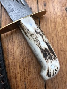 Damascus Knife: Damascus Western Alamo Bowie with Fat Sambar Deer Antler Handle