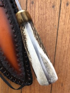 Damascus Knife: Damascus Western Alamo Bowie with Fat Sambar Deer Antler Handle