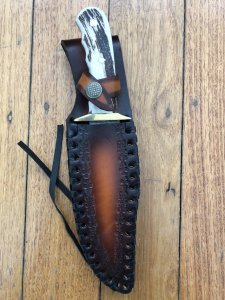 Damascus Knife: Damascus Western Alamo Bowie with Fat Sambar Deer Antler Handle