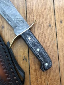 Damascus Knife: Damascus Western Alamo Bowie with Grey Laminate Handle