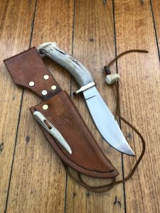 Custom Handmade Satin Stainless Steel Bladed Hunting Knife From USA with White Tailed Deer Handle