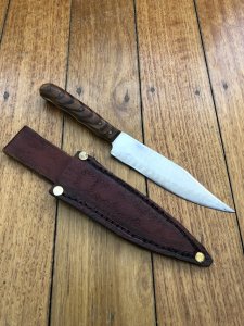 Handmade Patterned Steel Bladed Knife from USA with laminated pinned wood handle