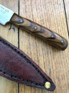 Handmade Patterned Steel Bladed Knife from USA with laminated pinned wood handle