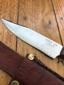 Handmade Patterned Steel Bladed Knife from USA with laminated pinned wood handle