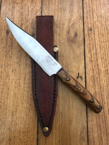 Handmade Patterned Steel Bladed Knife from USA with laminated pinned wood handle