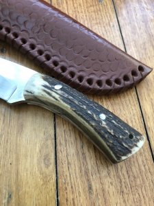 Custom Handmade Satin Stainless Steel Bladed Hunting Knife From USA with ELK Deer Handle