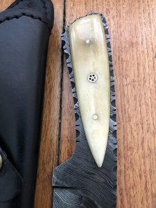 SOS Damascus Knife: Damascus Knife with File Work and Camel Bone Handle