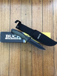 Buck Knife: Buck Short Tactical Nighthawk part serrated with Black/Green Handle