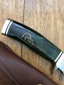 Buck Knife: Buck Rare 192 Ducks Unlimited Vanguard Knife with Hunter & Dog Cut Out