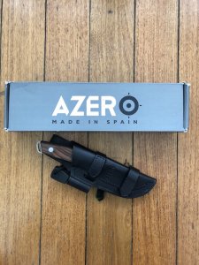 Azero Knives: Skinning knife with Violet Palisander Wood Handle Leather Sheath and Firestarter