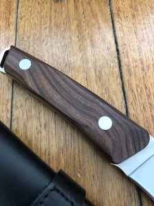 Azero Knives: Skinning knife with Violet Palisander Wood Handle Leather Sheath and Firestarter