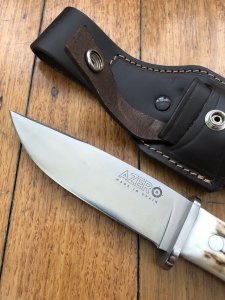 Azero Knives: Hunting knife with Sambar Deer Antler Handle & Leather Sheath