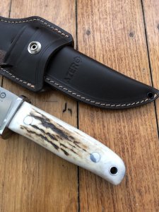 Azero Knives: Hunting knife with Sambar Deer Antler Handle & Leather Sheath