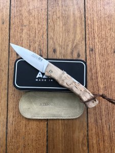 Azero Knives : Curly Birch Wood Handle Pocket Knife