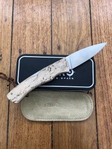 Azero Knives : Curly Birch Wood Handle Pocket Knife