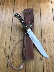 Puma Knife: Puma Lightly Used 1994 Bowie Handmade Knife with Stag Antler Handle & Original Sheath