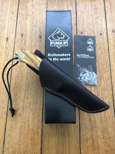 Puma Knife: Puma IP Granada Olive Hunting Knife with Brown Leather Sheath