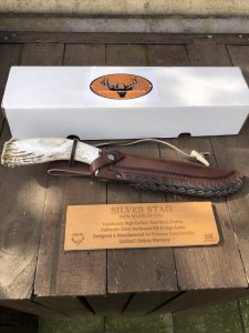 Silver Stag Tool Steel Series Short Bowie Skinner Stag Antler Handle