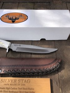 Silver Stag Tool Steel Series Short Bowie Skinner Stag Antler Handle