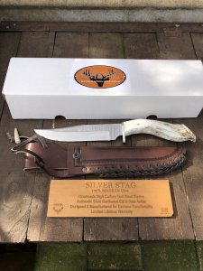 Silver Stag Tool Steel Series Short Bowie Skinner Stag Antler Handle