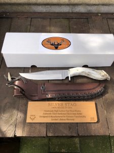 Silver Stag Tool Steel Series Short Bowie Skinner Stag Antler Handle