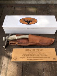 Silver Stag Crown Series Guide Two Knife Combo with Stag Antler Handle