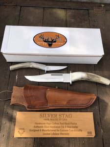 Silver Stag Crown Series Guide Two Knife Combo with Stag Antler Handle