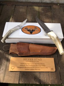 Silver Stag Crown Series Guide Two Knife Combo with Stag Antler Handle