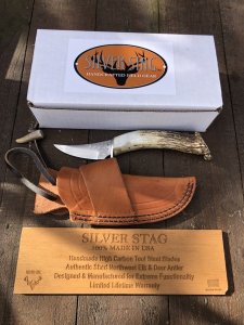 Silver Stag Tool Steel Series Gamer Skinner Stag Antler Handle