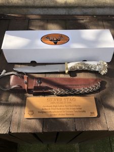 Silver Stag Crown Series Pacific Bowie Knife with Stag Antler Handle