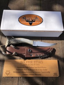 Silver Stag Crown Series Deer Skinner Knife with Stag Antler Handle