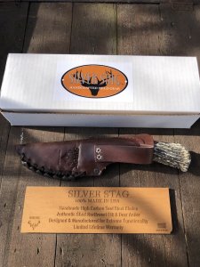 Silver Stag Crown Series Mountain Edge Knife with Stag Antler Handle