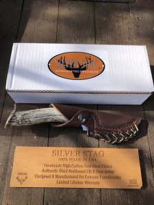 Silver Stag Crown Series Cascade Hunter Knife with Stag Antler Handle