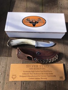 Silver Stag Crown Series Big Gamer Knife with Stag Antler Handle