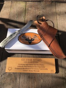 Silver Stag Slab Series Bullnose Skinner Stag Antler Handle