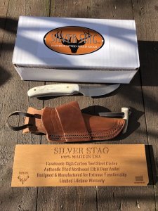 Silver Stag Slab Series Backwoods Pro Skinner Stag Antler Handle