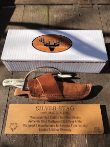 Silver Stag Slab Series Tyler Hunter Skinner Stag Antler Handle
